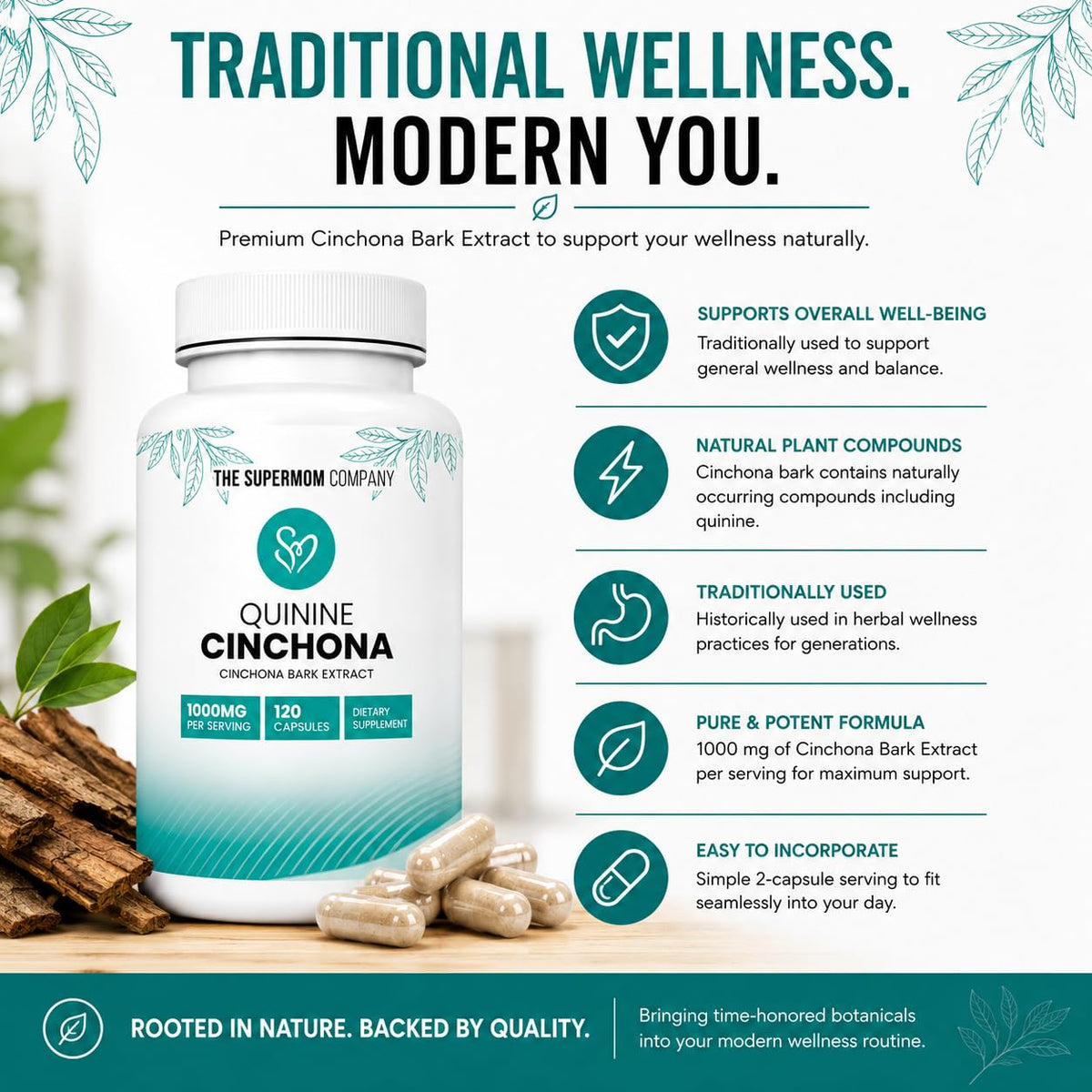 The Supermom Company Quinine Cinchona Bark Extract 1000 mg - 120 Capsules - image 2