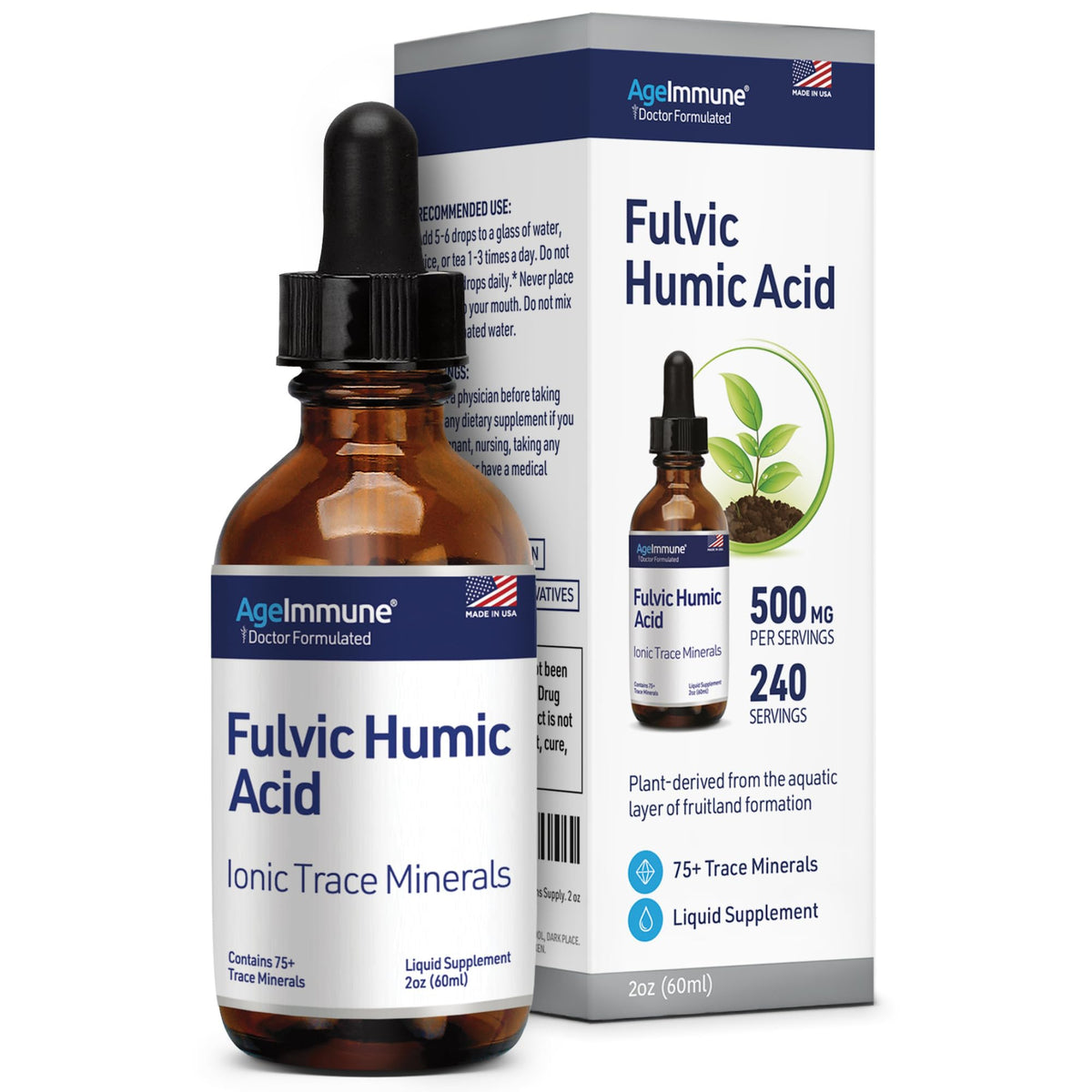 AgeImmune Fulvic Acid Humic Acid 500 mg - 2 Fl Oz