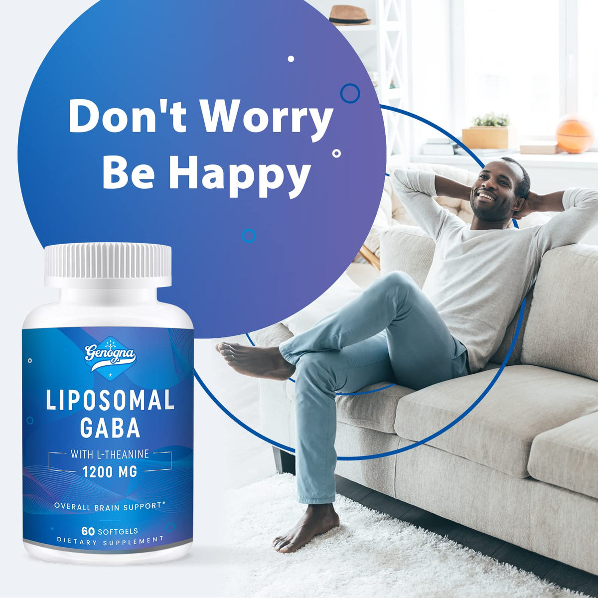 Genogna GABA with L-Theanine Supplement 1200mg - High Bioavailable