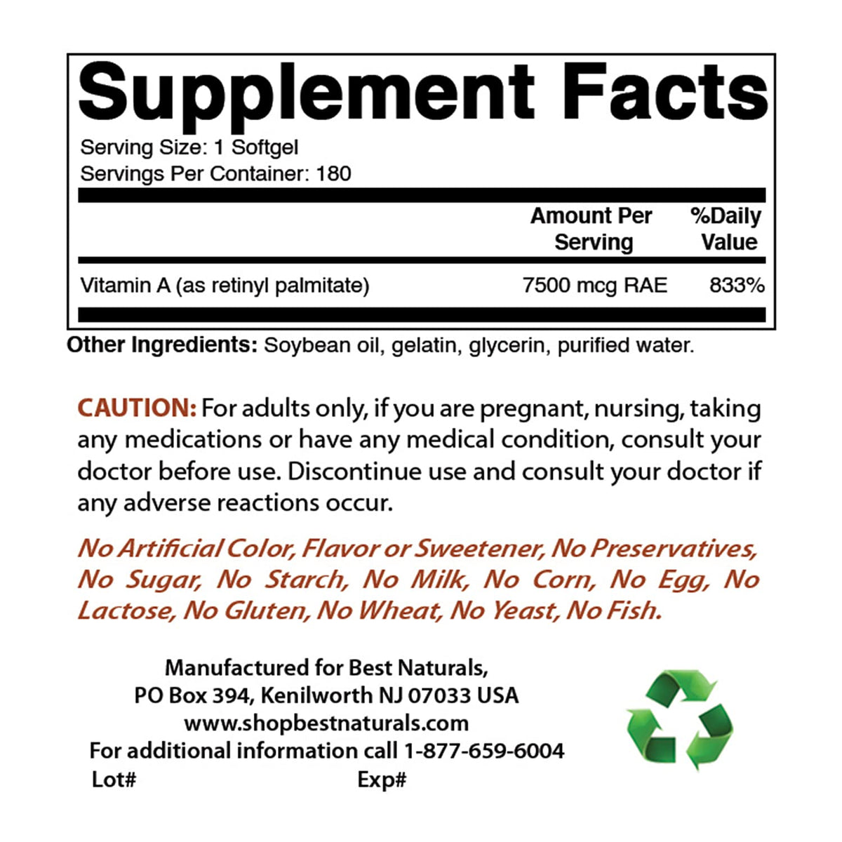 Best Naturals Vitamin A 25000 IU Softgels for Vision Support - 180 Softgels - image 2