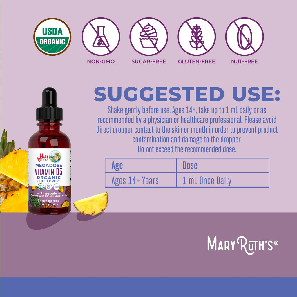 MARYRUTH'S Organic Vitamin D3 Liquid Drops Pineapple - 1 Fl Oz - image 3