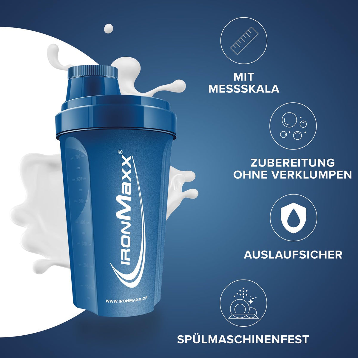 IronMaxx 700ml Protein Shaker with Sieve and Measuring Scale - Dark Blue - image 2