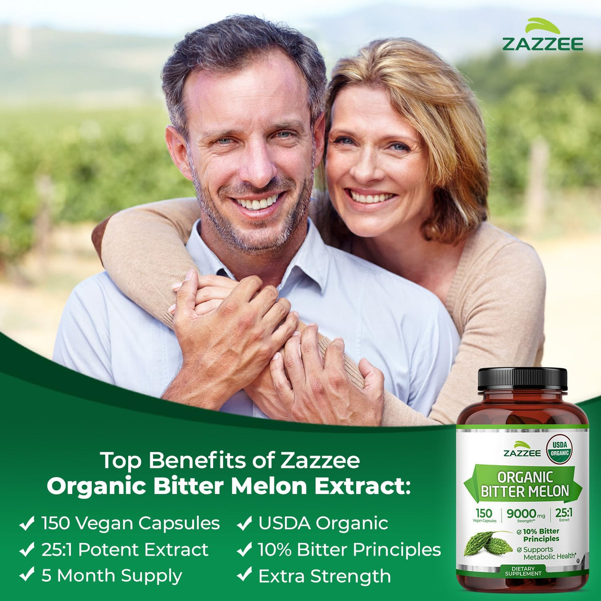 Zazzee USDA Organic Bitter Melon 25:1 Extract - 150 Capsules - image 4