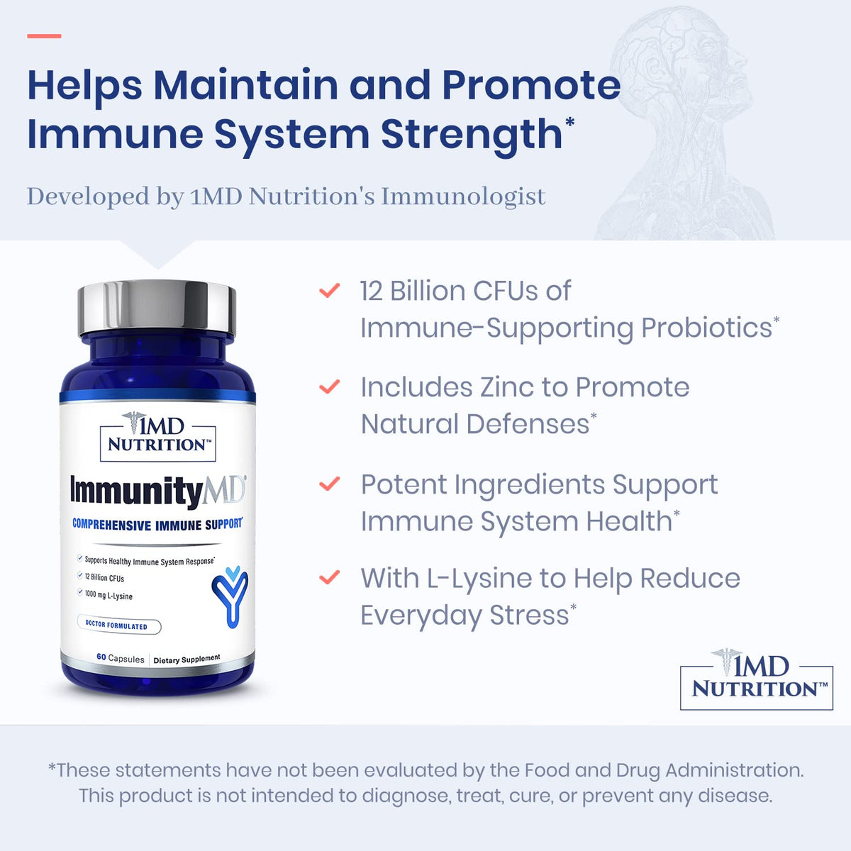 1MD Nutrition ImmunityMD Immune Health Probiotic - 60 Capsules - image 3