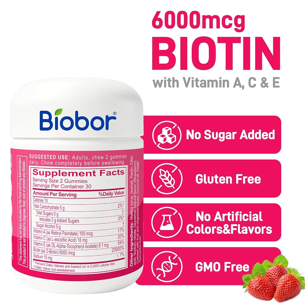 Biobor Hair Skin & Nails Gummies with 6000 mcg Biotin - 60 Count - image 2