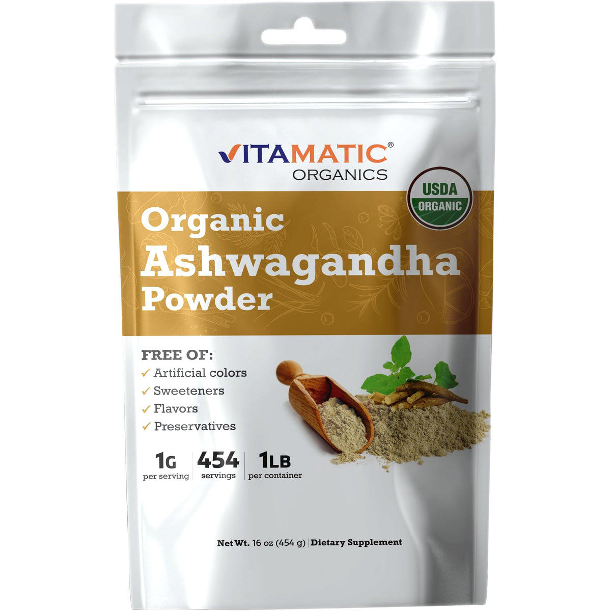 Vitamatic Certified USDA Organic Ashwagandha Powder - 1 lb