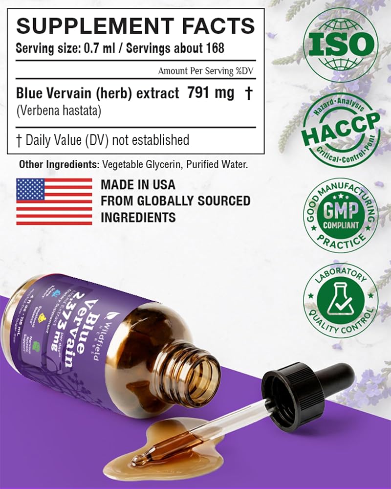 WILDFIELD HERBS 4 Oz Blue Vervain Extract Liquid Drops - Mood & Calm Support | 2 Month Supply | - Made in USA - Blue Vervain Herb Supplement - Alcohol & Sugar Free - image 3