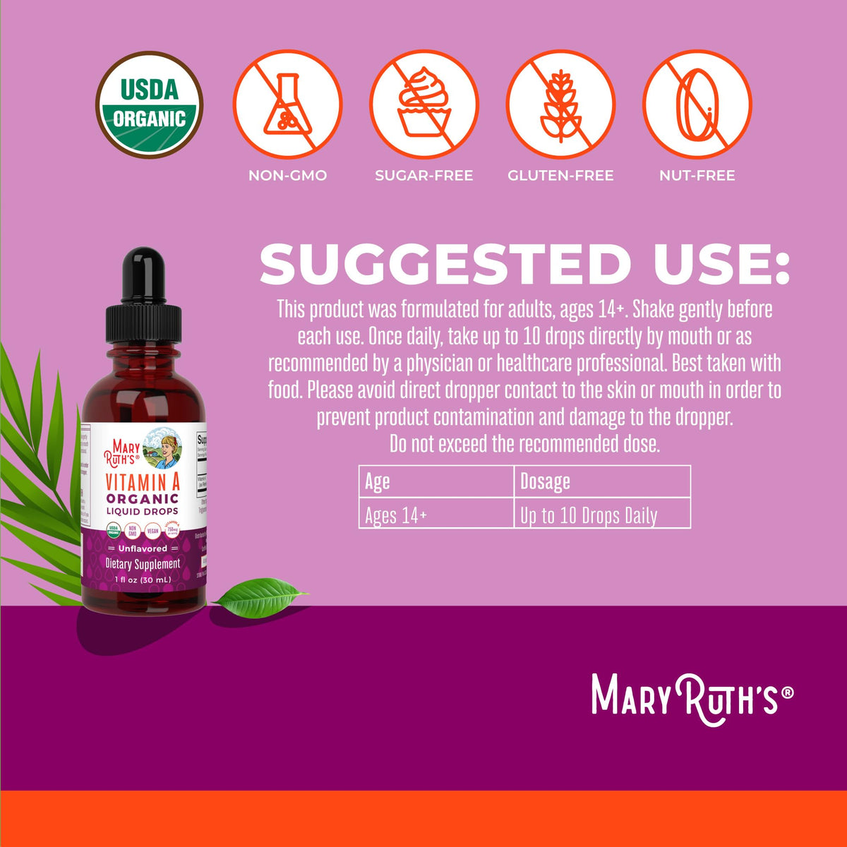 MARYRUTH'S USDA Organic Vitamin A Liquid Drops - 1 Fl Oz - image 3