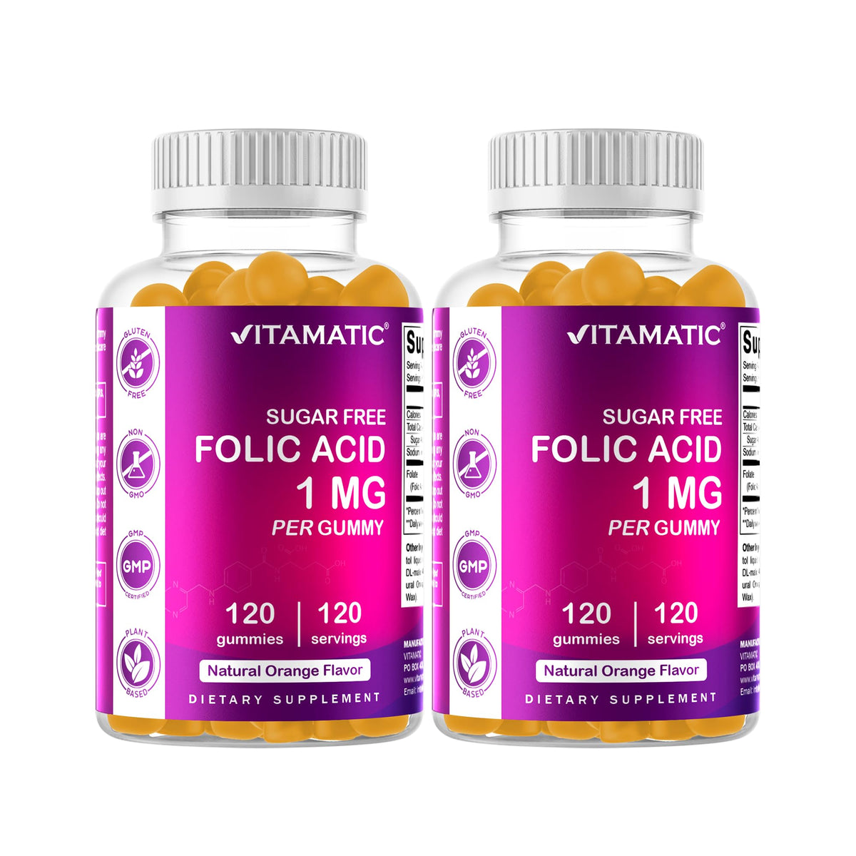 Vitamatic Folic Acid Gummies 1000 mcg (1 mg) - an Essential Prenatal