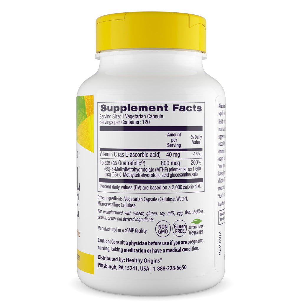 Healthy Origins Methyl Folate Quatrefolic 800 mcg - 120 Vegetarian Capsules - image 2