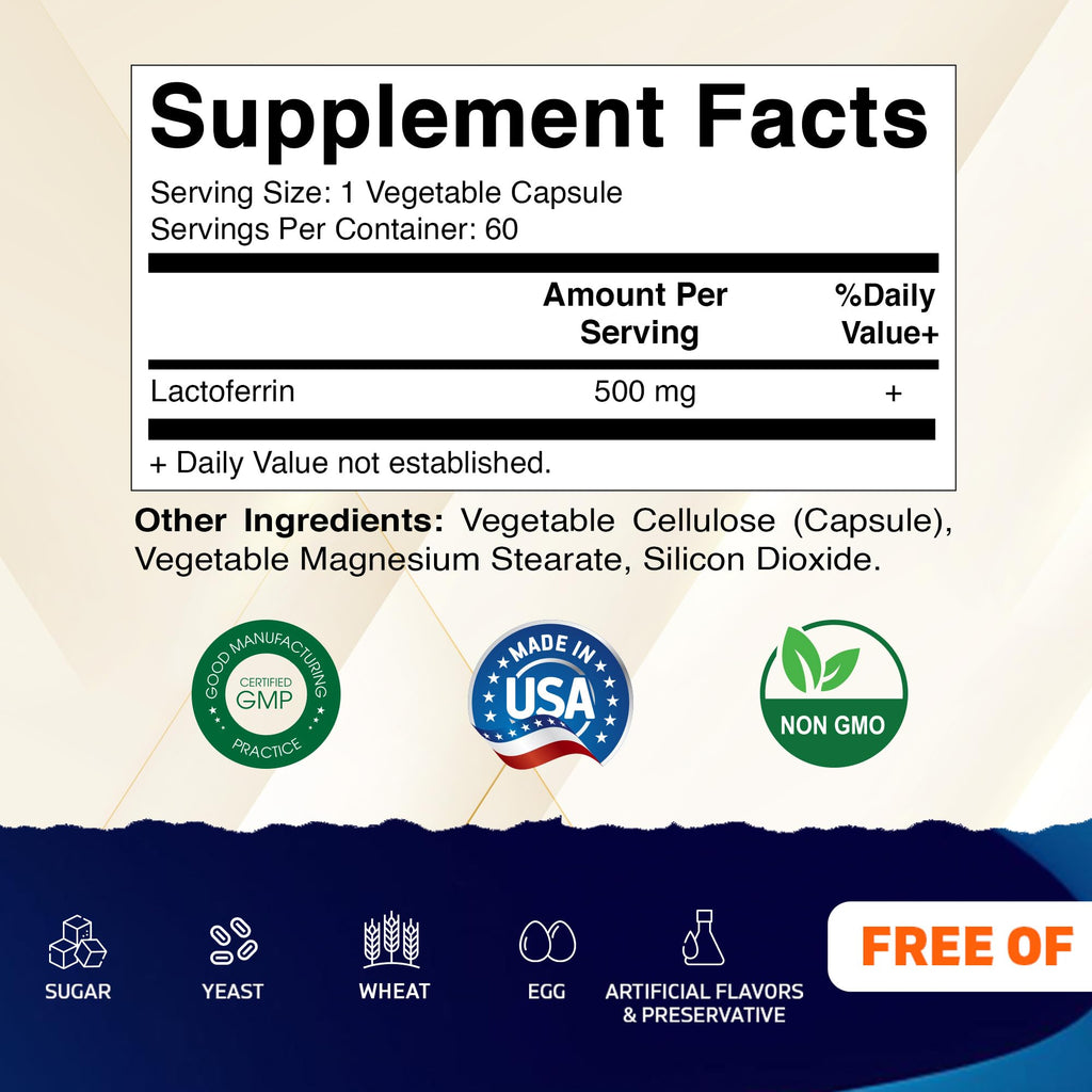 Vitamatic Lactoferrin 500 mg - 60 Vegetarian Capsules - image 2