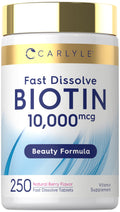 Carlyle Biotin 10000mcg Max Strength - 250 Fast Dissolve Tablets