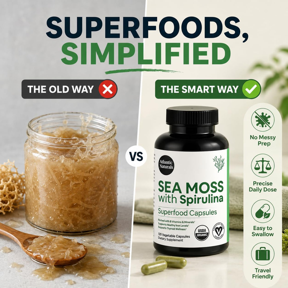 Atlantic Naturals Sea Moss Dietary Supplement - 120 Count Vegetable