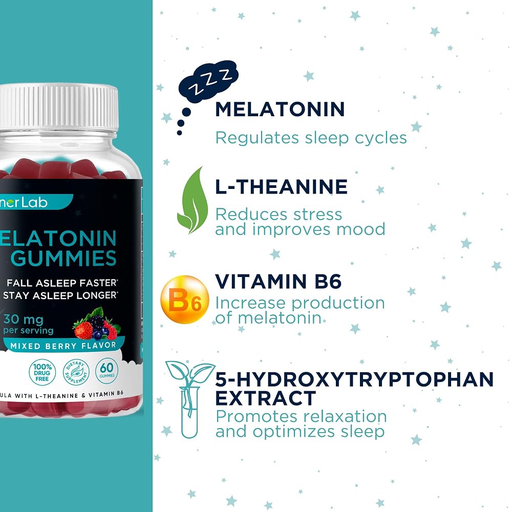 BionerLab Melatonin Gummies (30mg) Enhanced with L-theanine & Vitamin