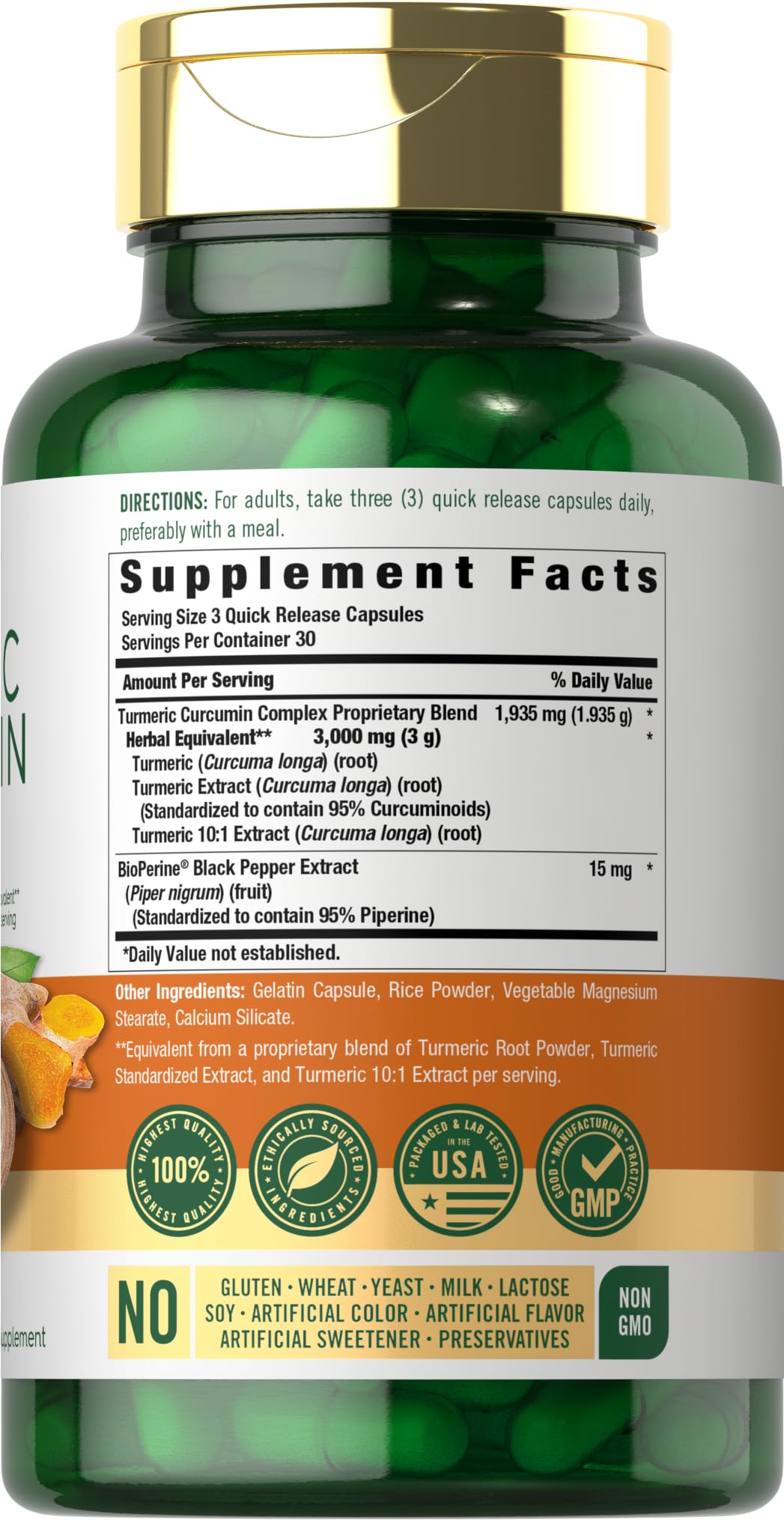 Carlyle Turmeric Curcumin with Black Pepper - 90 Capsules - image 2