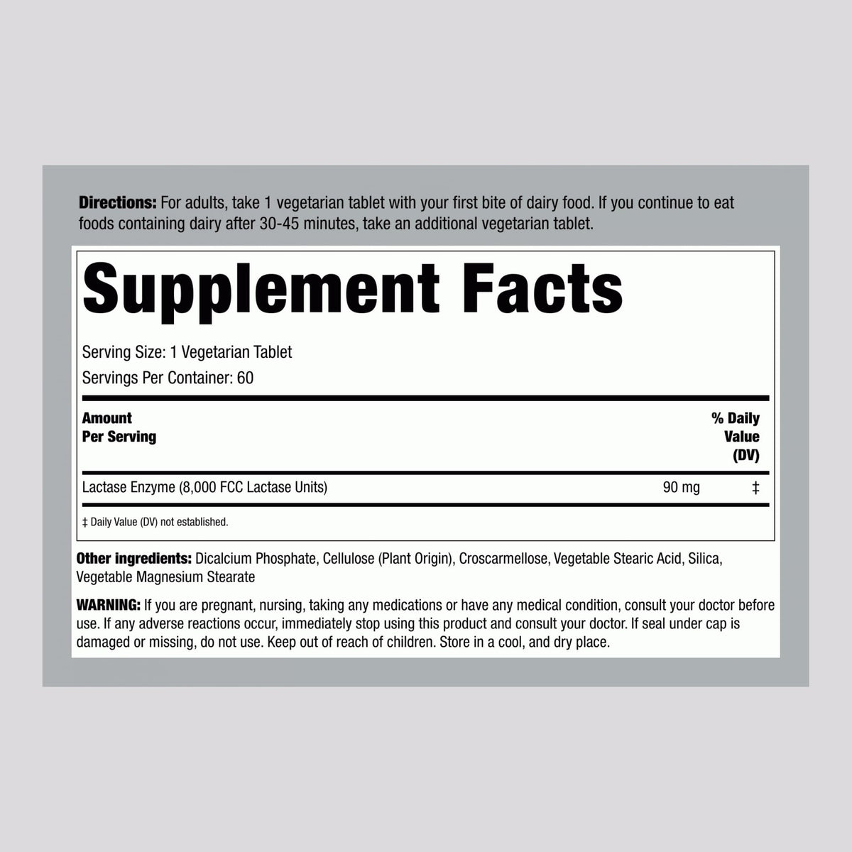 Piping Rock Fast Acting Lactase Enzyme 8000 FCC - 60 Tablets - image 2