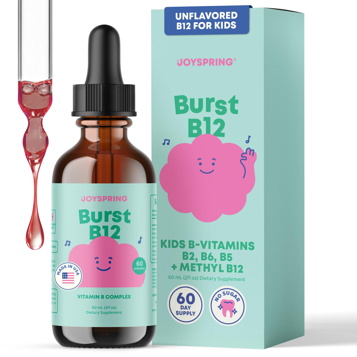 JoySpring Burst B12 Kids B Complex Drops Flavorless - 60 Servings