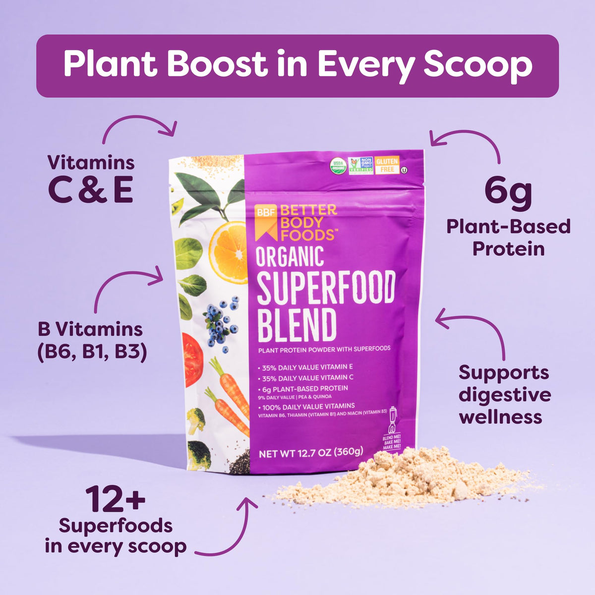 BetterBody Foods Organic Superfood Powder with Protein - 12.7 oz - image 4