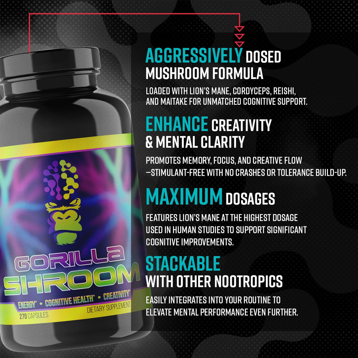 Gorilla Mind Shroom Nootropic Mushroom Supplement - 270 Capsules - image 3