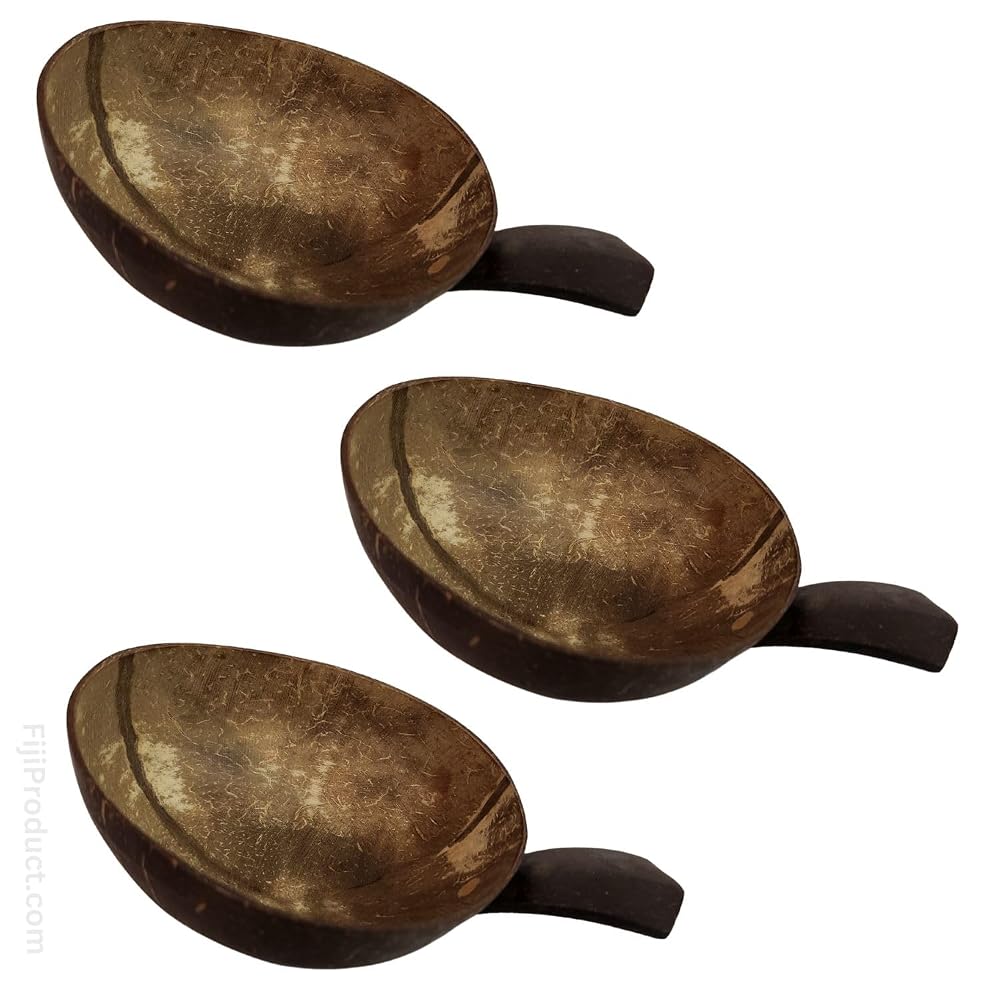 FIJIAN MADE Authentic Kava Drinking Cup Natural Coconut Shell - 3 Count