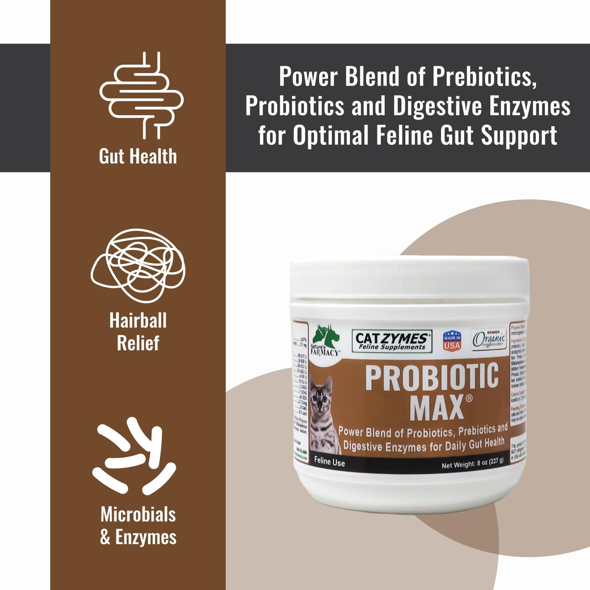 CATZYMES Probiotic Max - 10 Billion CFU per Gram - Prebiotics - 8