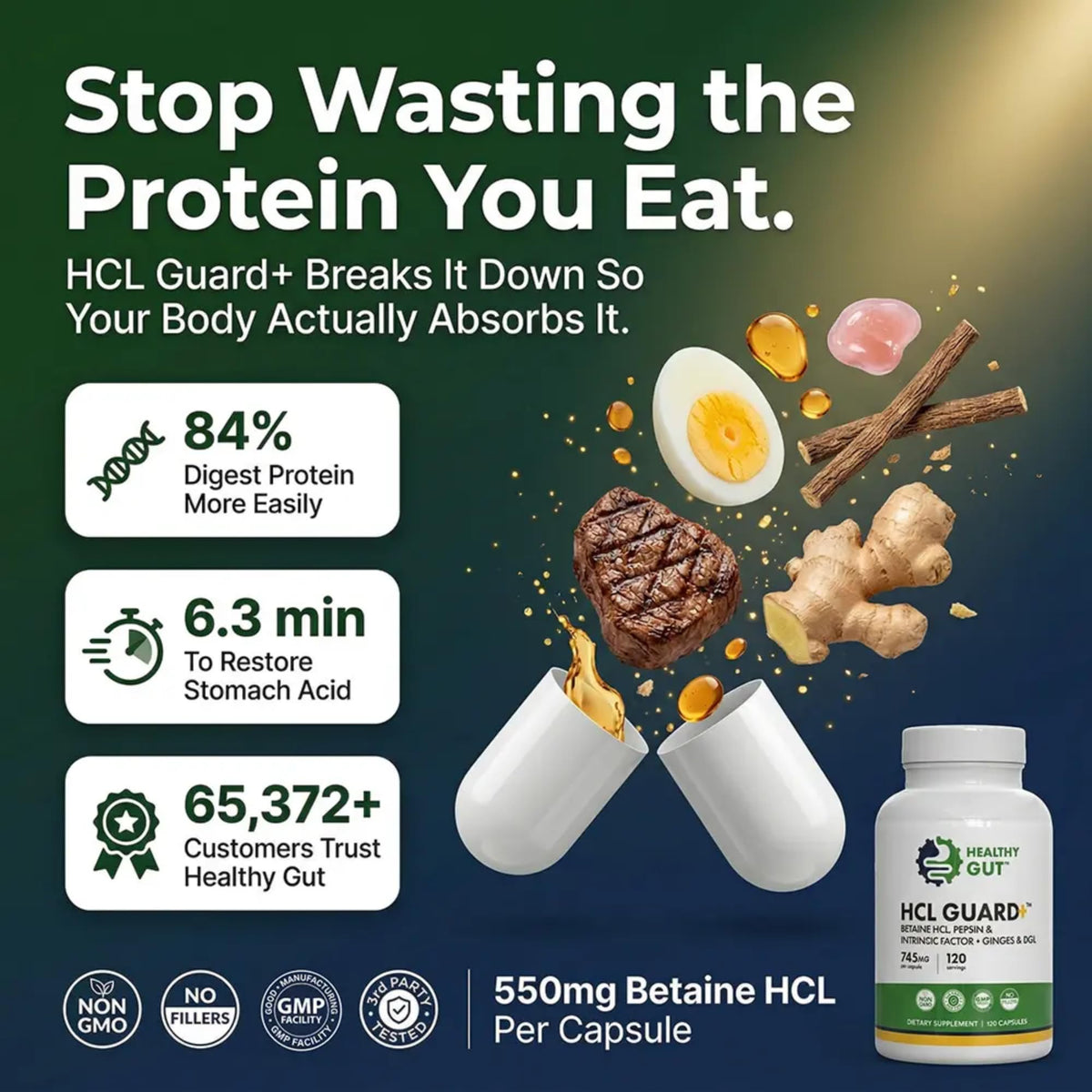 Healthy Gut HCL Guard Protein Digestion Support - 120 Capsules - image 4