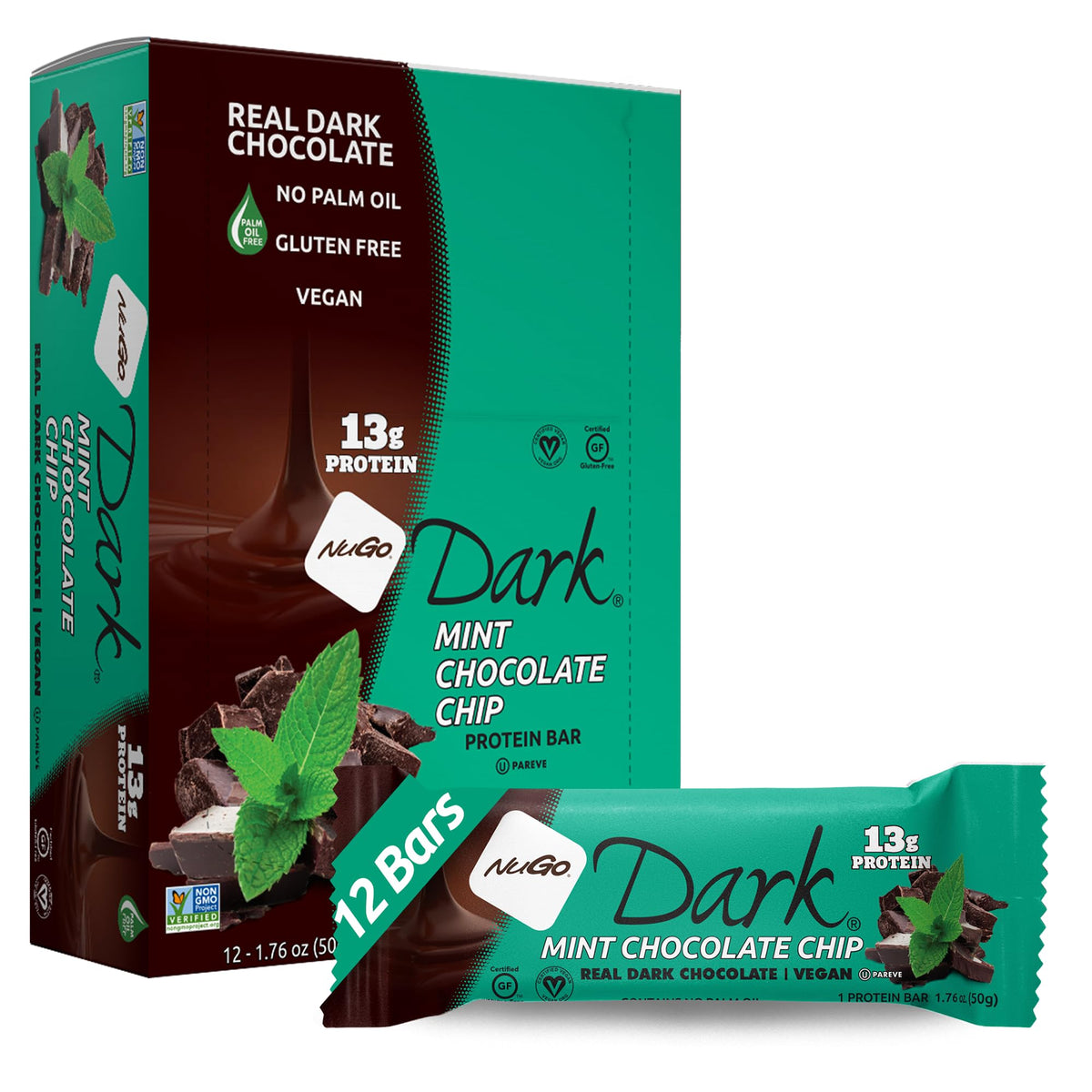 NuGo Dark Chocolate Mint Chocolate Chip Protein Bar - 12 Count