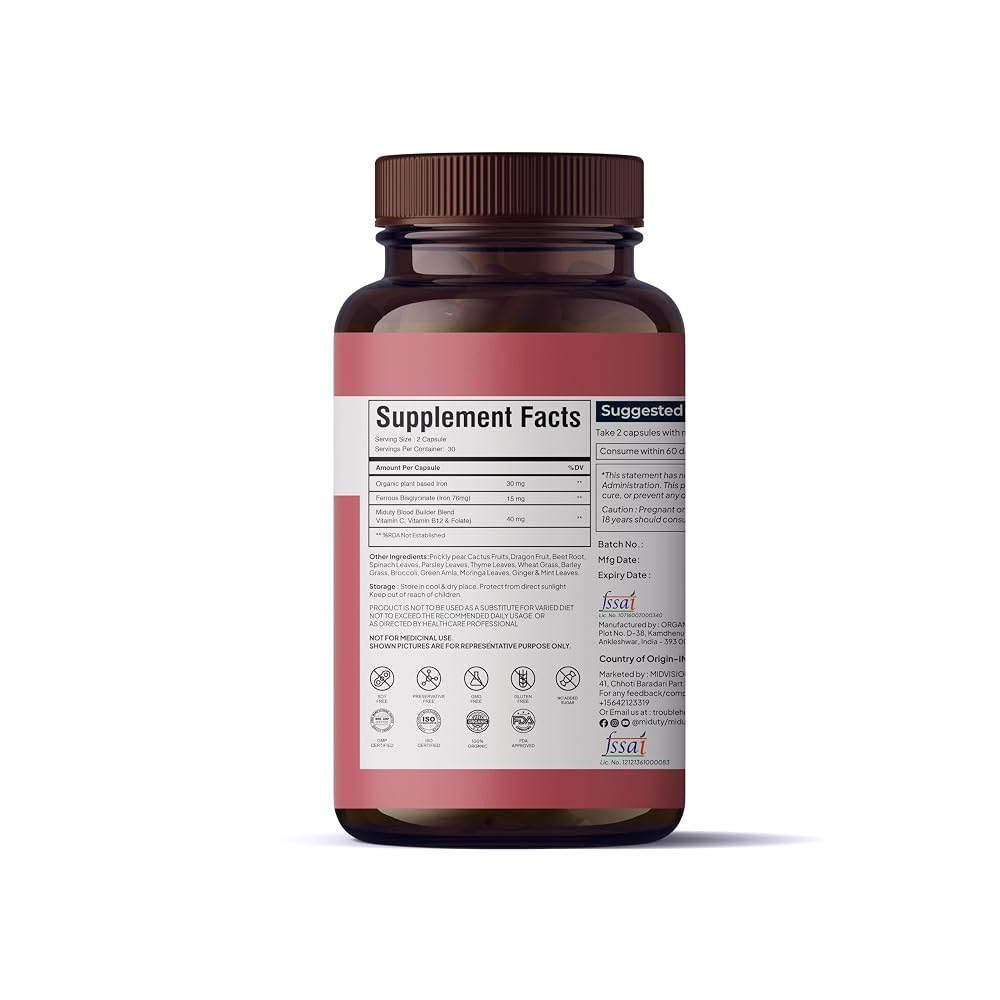 Miduty Iron Capsule with Vitamin C & B12 - 60 Capsules - image 3