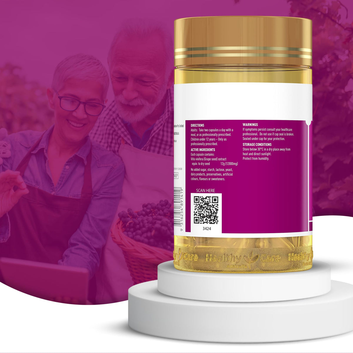 Healthy Care Grapeseed Extract 12000 - 300 Capsules - image 3