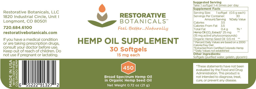 Restorative Botanicals Hemp Oil Supplement Softgels 15mg - 30 Softgels - image 2