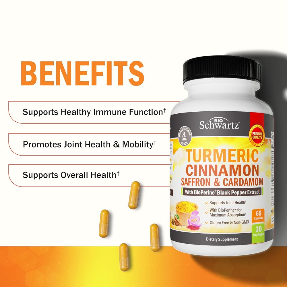 BioSchwartz Turmeric Supplement with Saffron & BioPerine - 60 Capsules - image 4