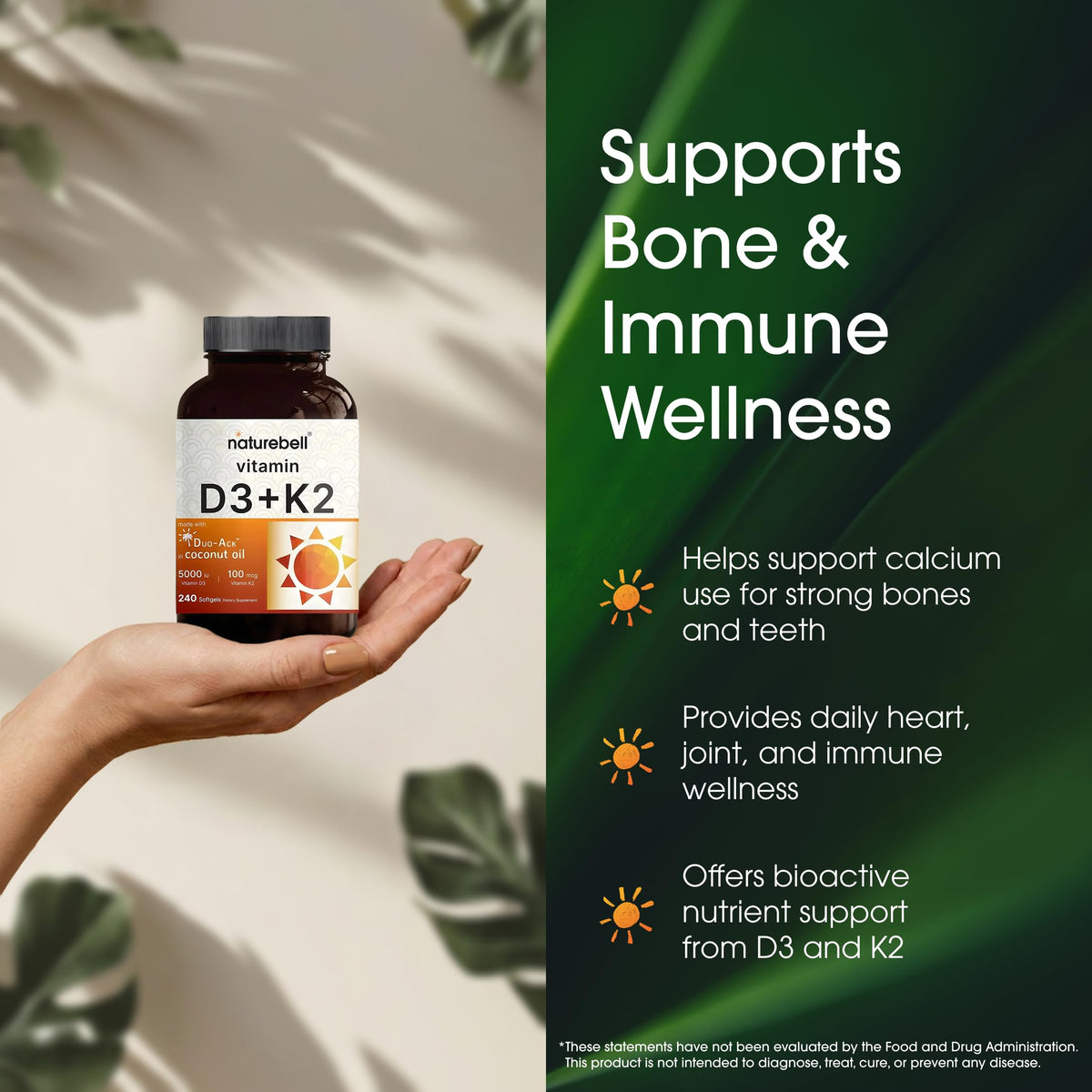 NatureBell Vitamin D3 5000 IU & K2 100mcg - 240 Softgels - image 4