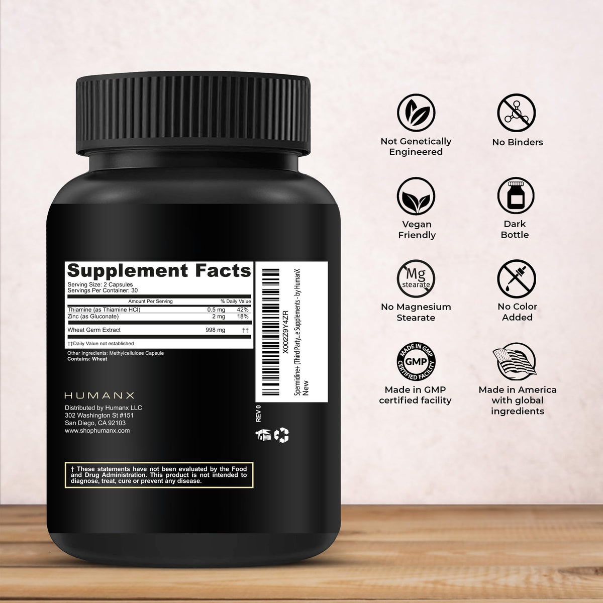 HUMANX Spermidine+ Wheat Germ Extract with Zinc - 60 Capsules - image 2