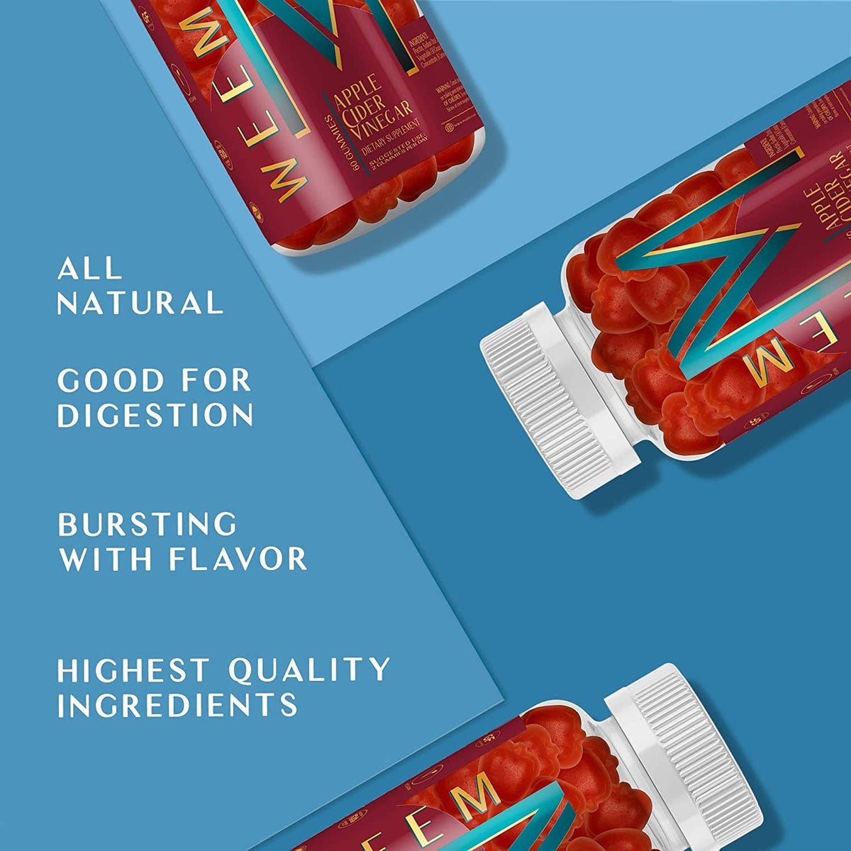WEEM Apple Cider Vinegar Gummies with B12 & B9 - 60 Gummies - image 4