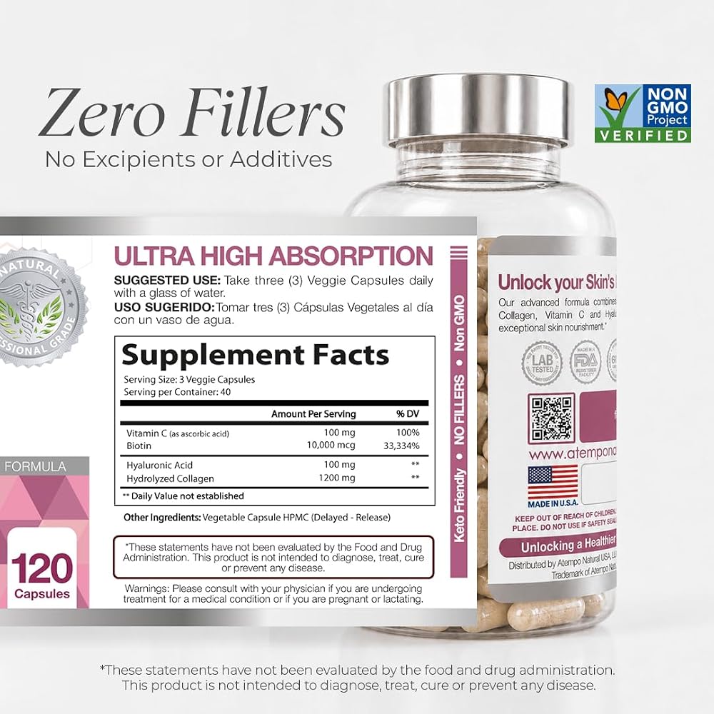 ATEMPO NATURAL LIFESTYLE Hydrolyzed Collagen Peptides 1500mg - 120 Capsules - image 2