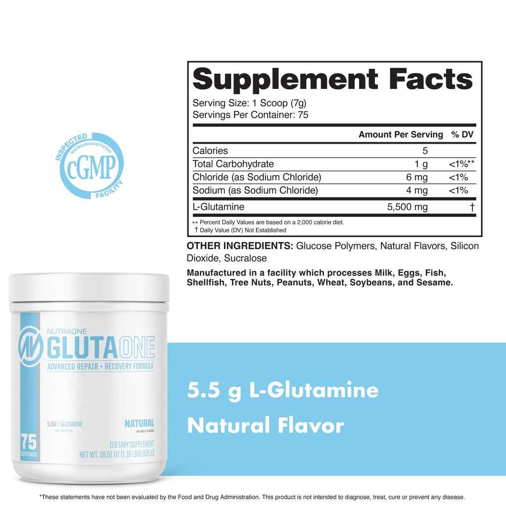 NutraOne GlutaOne L-Glutamine Powder Post Workout Recovery - 75 Servings - image 5