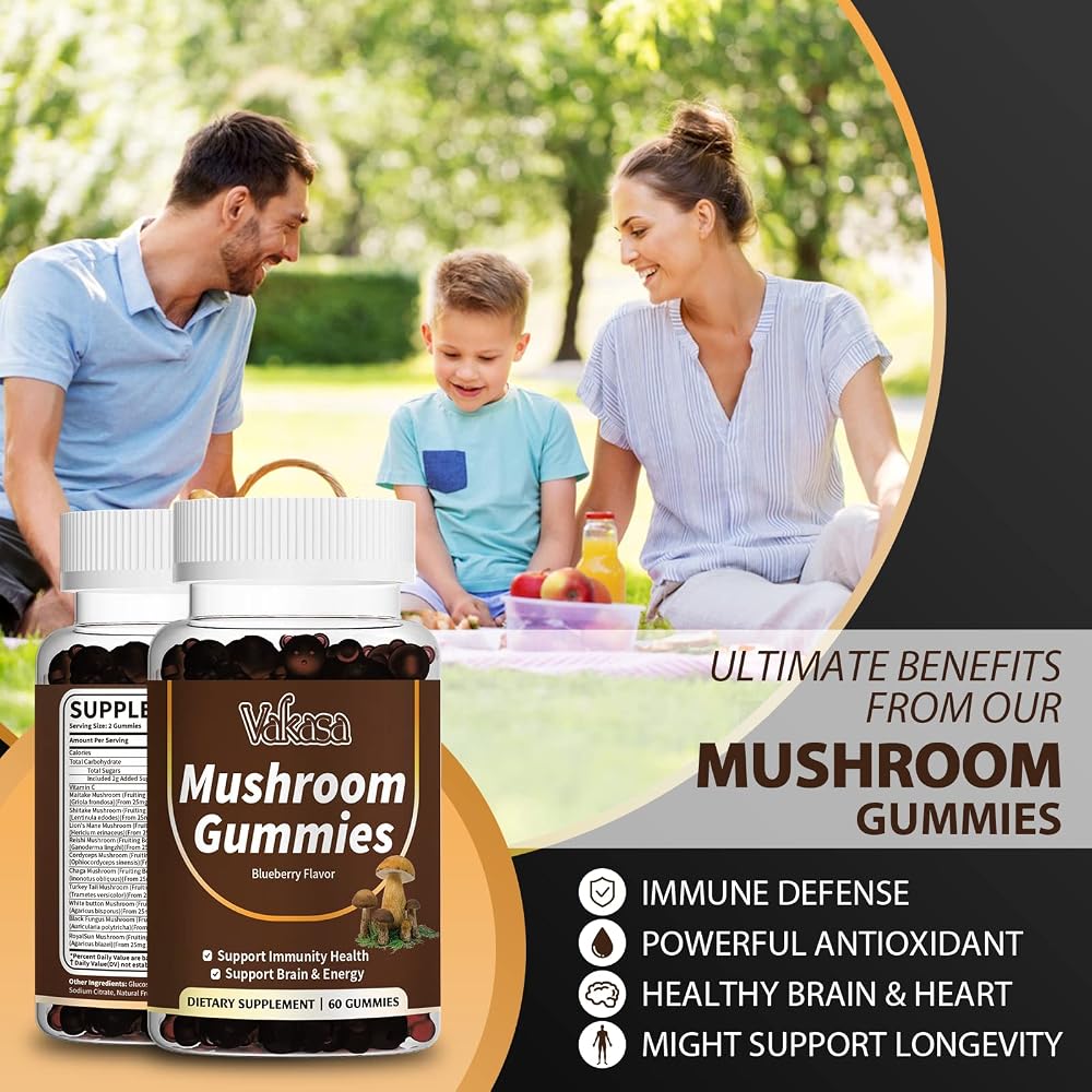 Vakasa Mushroom Gummies 10 Blend 2500mg Brain & Immune Support - 60 Gummies - image 4