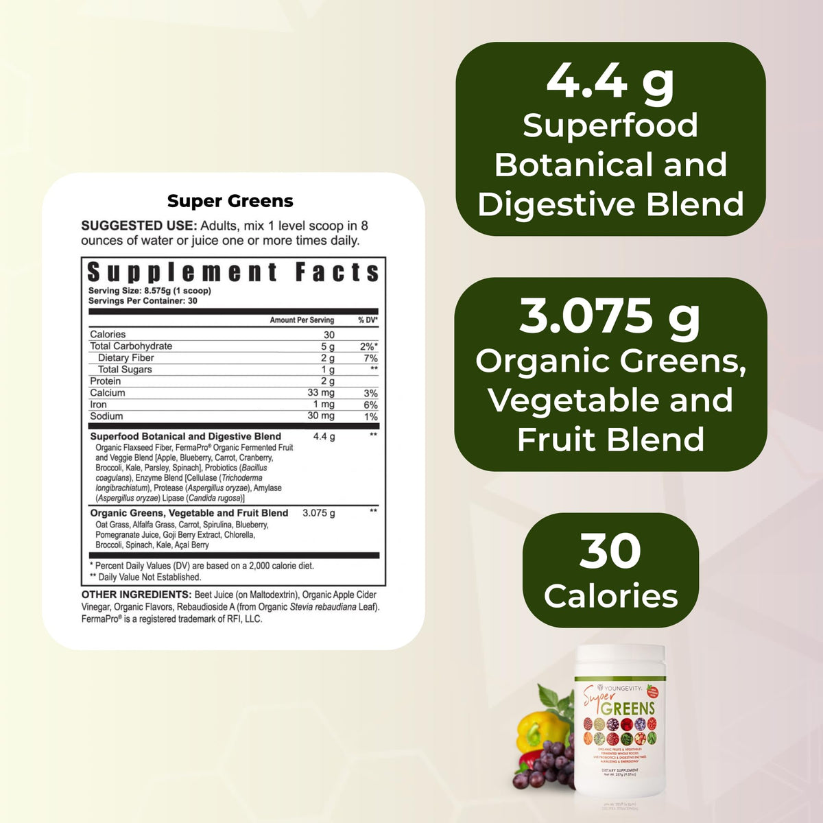 Youngevity Super Greens Daily Vitamin and Mineral Powder - 255 g - image 3