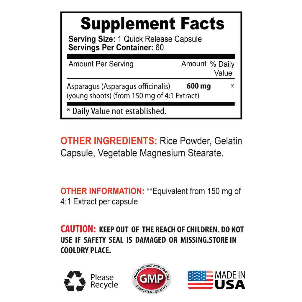 Sport Supplements Asparagus Young Shoots 600 MG - 60 Capsules - image 5