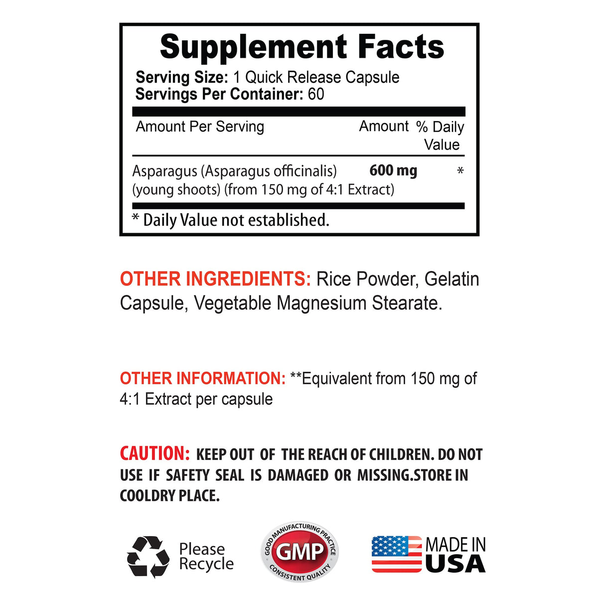 Sport Supplements Asparagus Young Shoots 600 MG - 60 Capsules - image 5