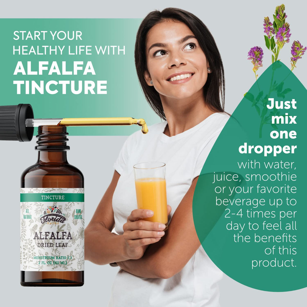 FLORIDA HERBS Alfalfa Tincture Organic Extract - 2 Fl Oz - image 2