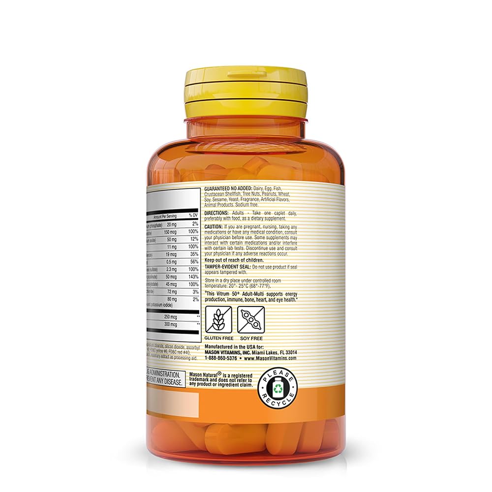 Mason Natural Vitrum 50+ Adult Multivitamin, Iron Free - 100 Tablets - image 3
