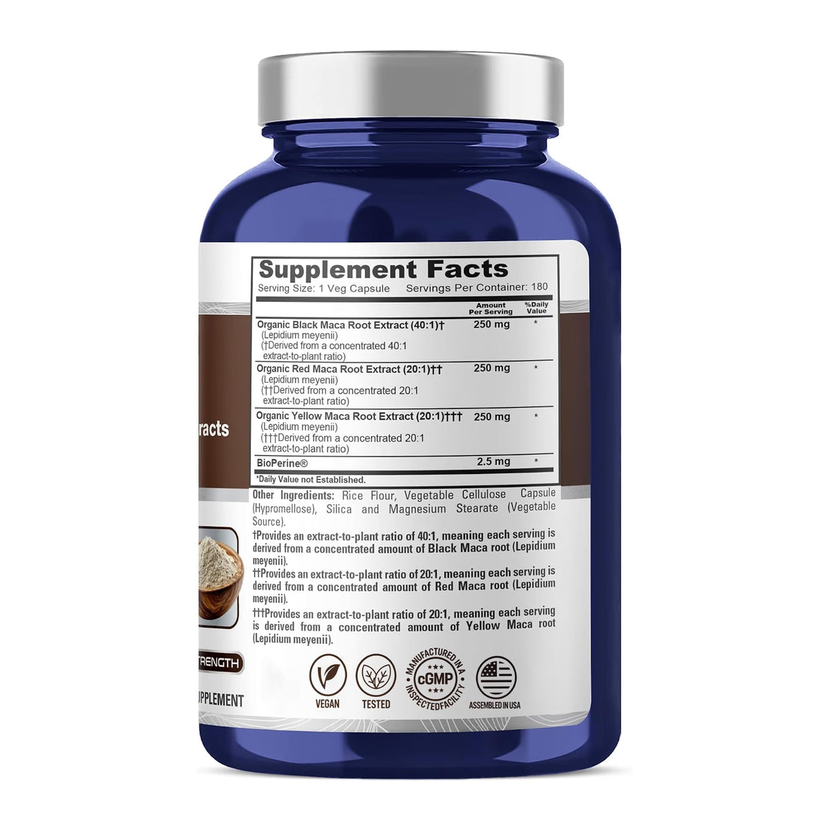 NusaPure Maca Root Black, Red & Yellow Vegan - 180 Vegetarian Capsules - image 2