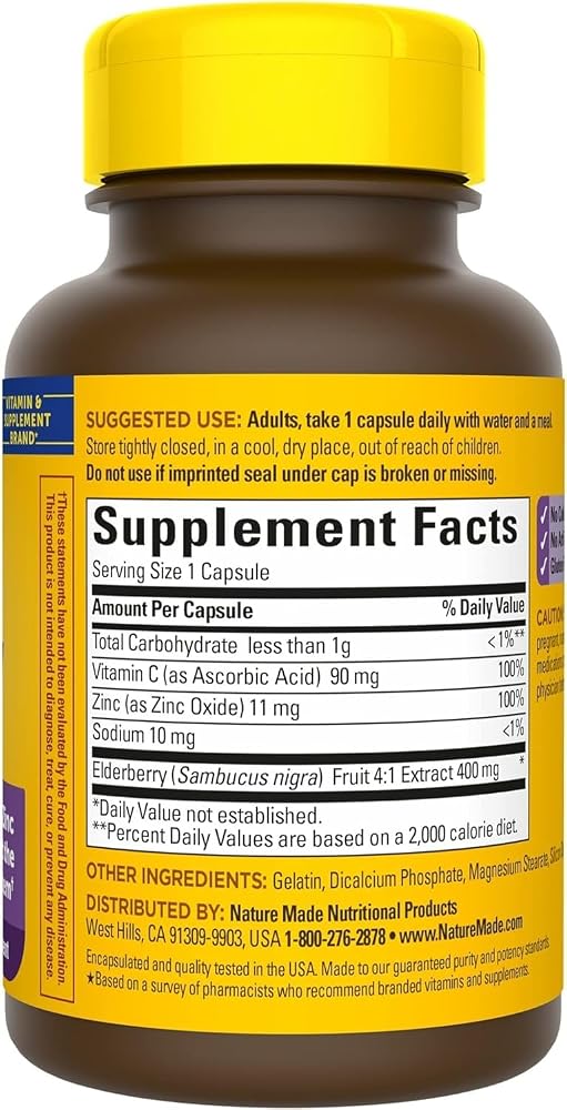 Nature Made Elderberry 400 mg Extract with Vitamin C and Zinc - 120 Capsules - image 2