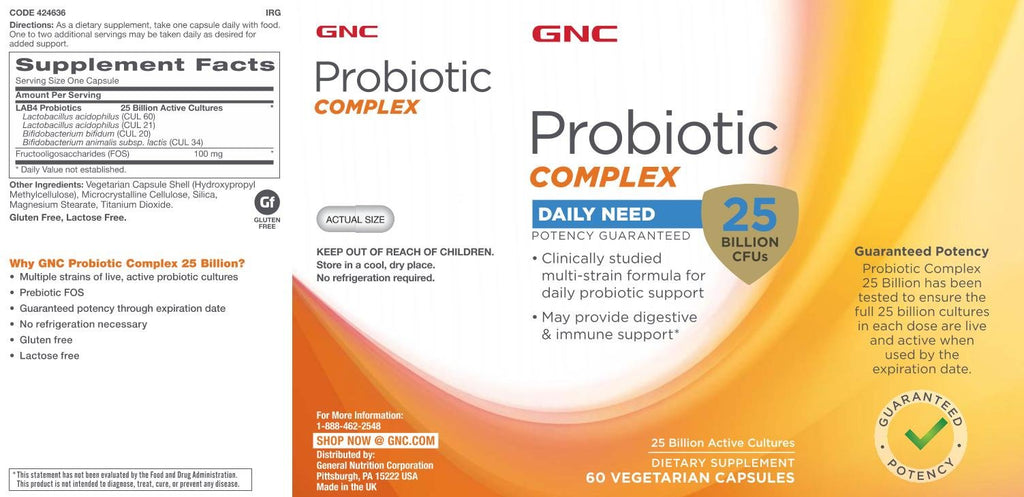 GNC Probiotic Complex Daily Need 25 Billion CFUs - 60 Capsules - image 3