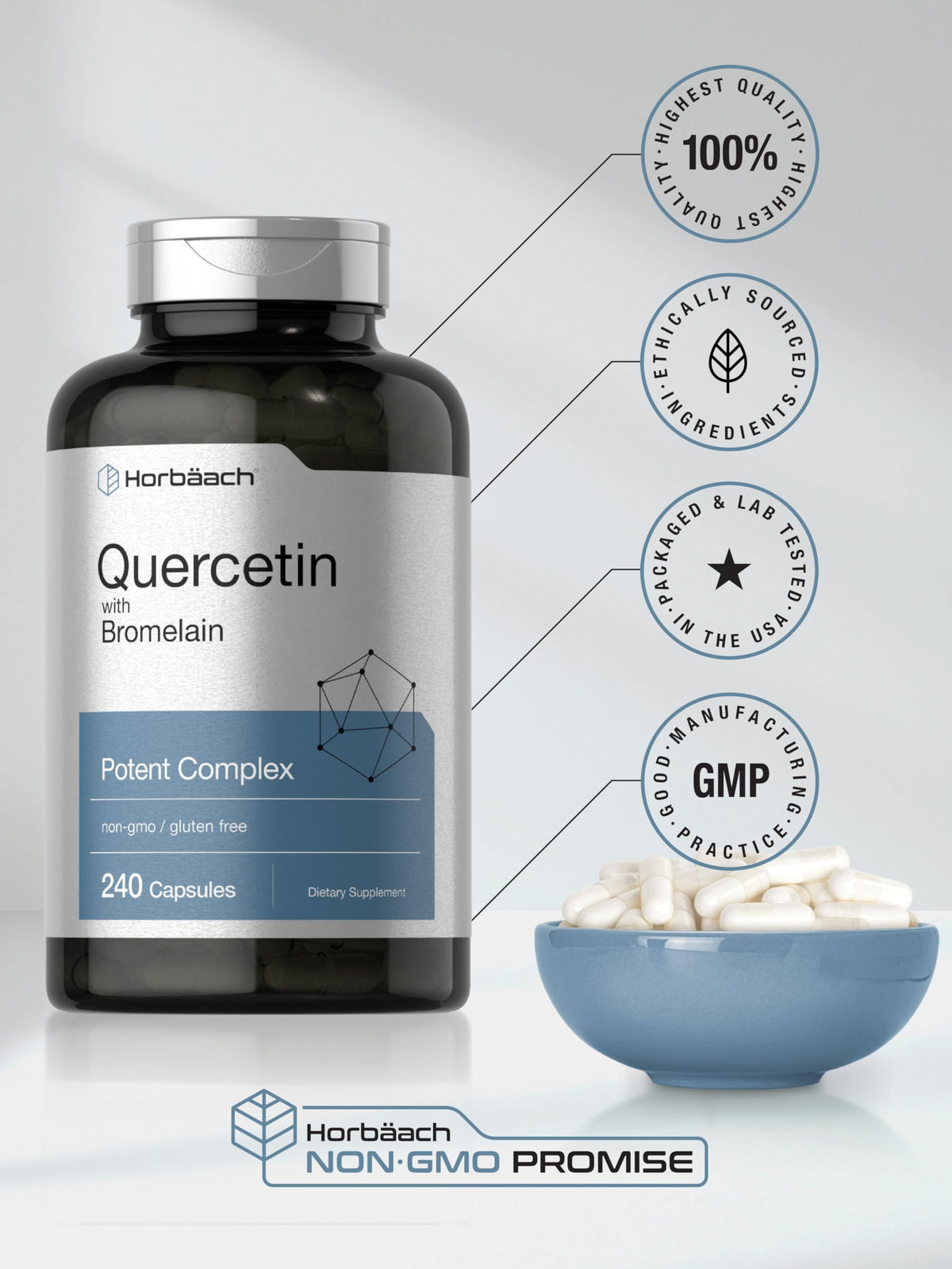 Horbäach Quercetin with Bromelain Supplement - 240 Capsules - image 6
