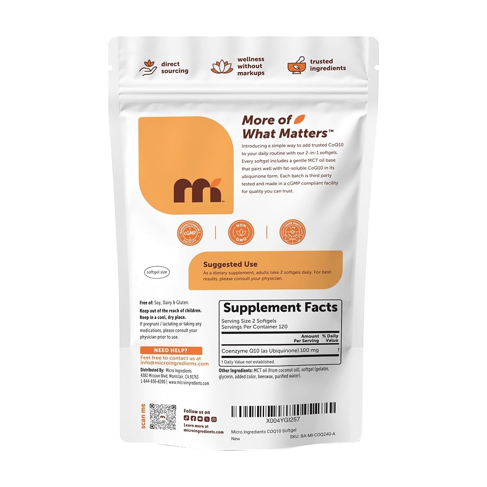 Micro Ingredients CoQ10 100 mg - 240 Softgels - image 7