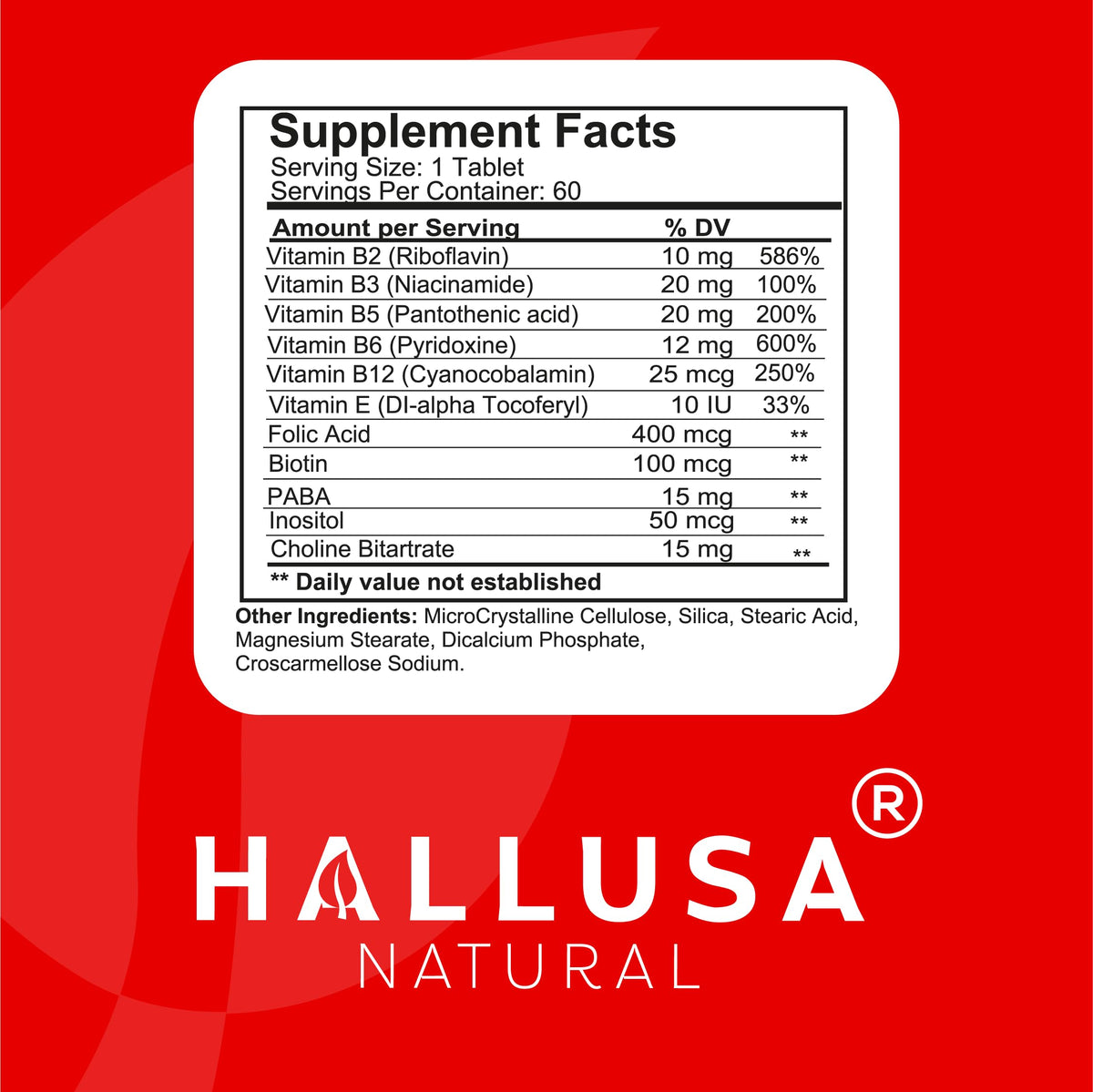 Hallusa Natural B Complex Energy Metabolism Support - 60 Tablets - image 3