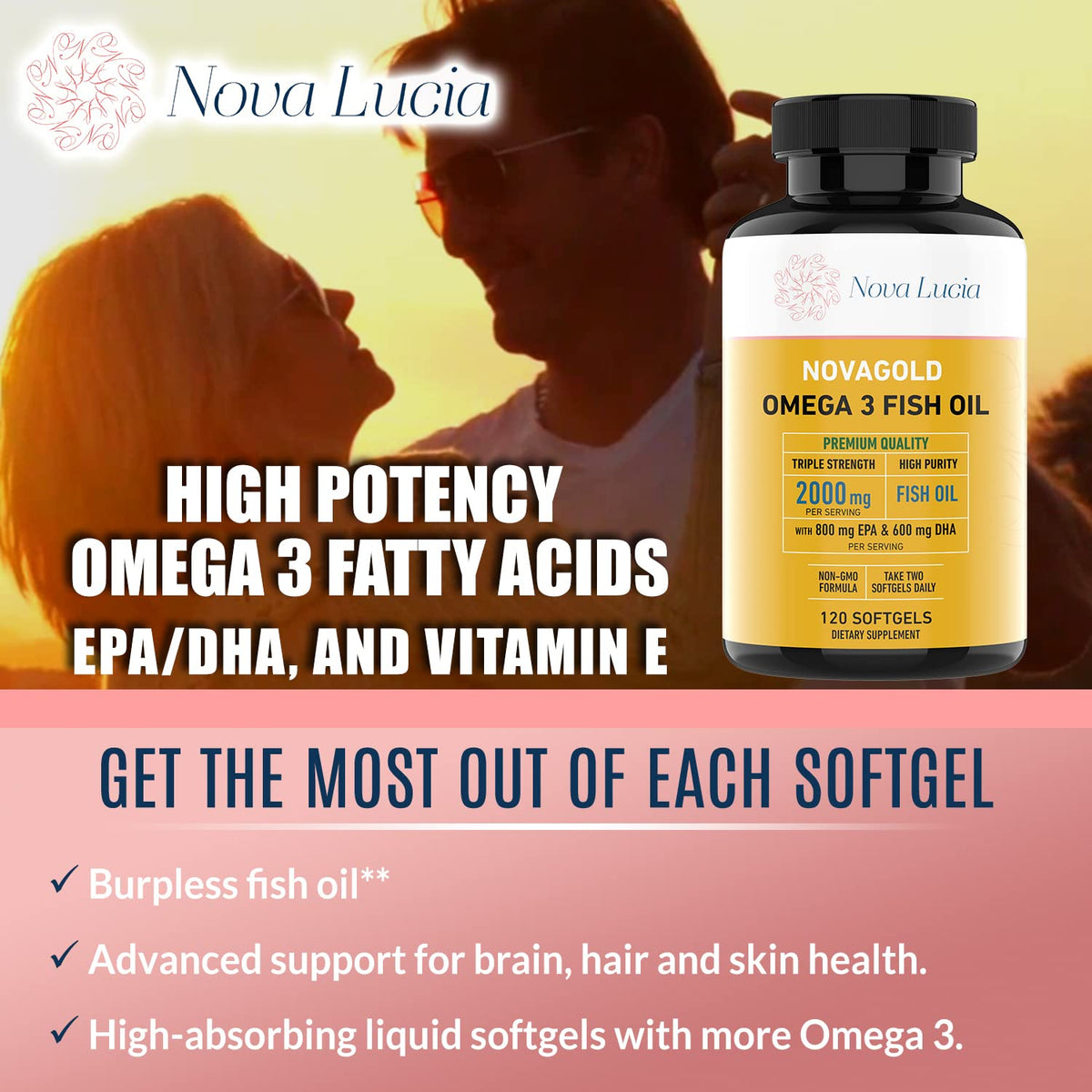 Nova Lucia Omega 3 Fish Oil 2000mg EPA DHA - 120 Softgels - image 4