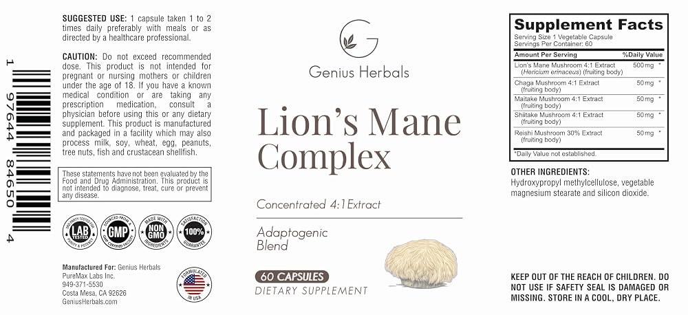 GENIUS HERBALS Lion's Mane Complex 700mg Brain Support - 60 Capsules - image 4